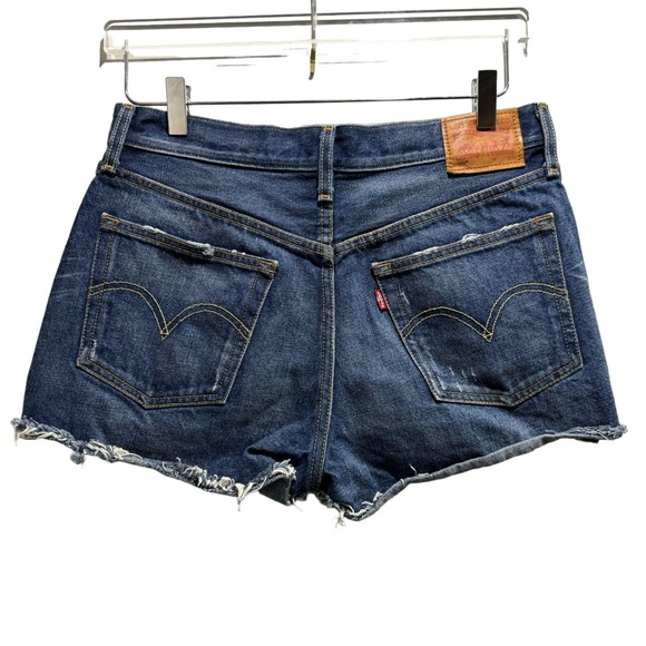 Levi's 501 Original Fit High Rise Shorts Dark Wash Distressed 28 - Picture 10 of 14